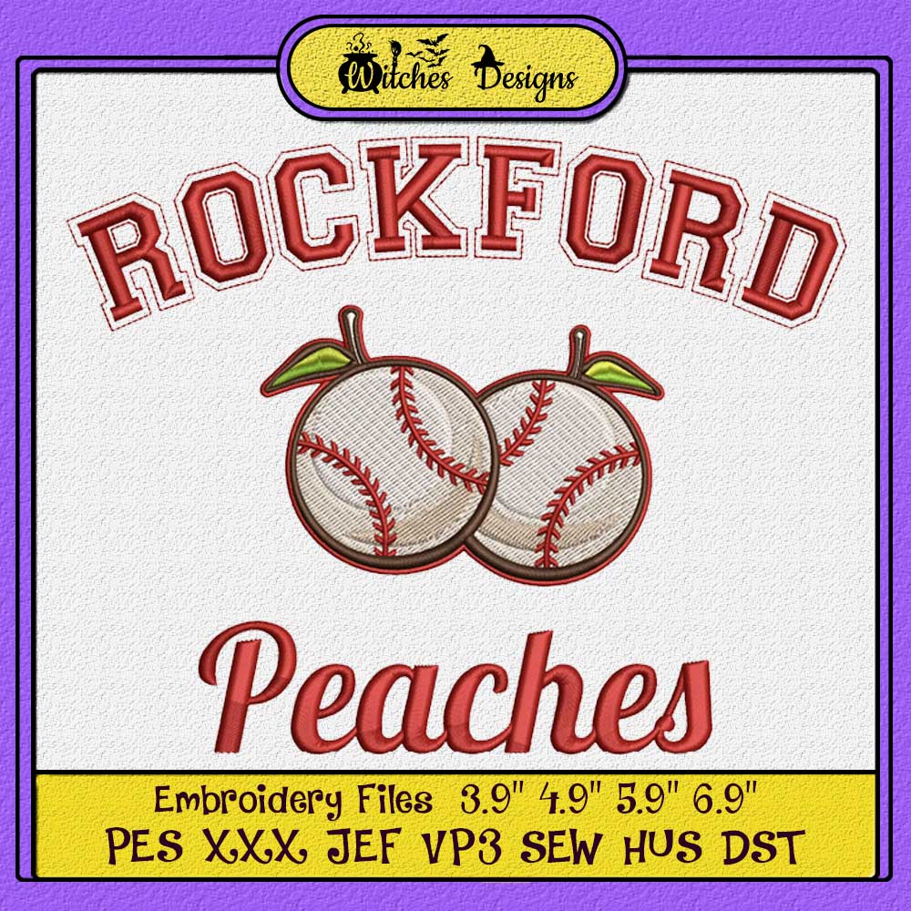 Rockford Peaches Baseball Embroidery Witches Designs