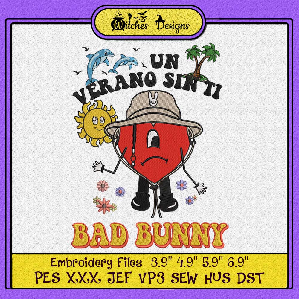 Bad Bunny Embroidery, Bad Bunny Un Verano Sin Ti Embroidery, Bad Bunny  Heart Funny Embroidery, Embroidery