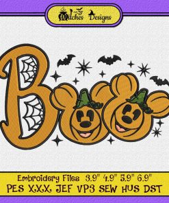 Boo Mickey Mouse Pumpkin Halloween Cute Embroidery