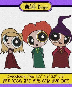 Chibi Sanderson Sisters x Powerpuff Girls Halloween Embroidery