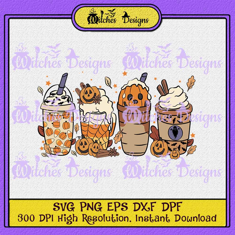 Fall Coffee SVG|Pumpkin Latte Drink Cup| Halloween Cute SVG PNG DPF