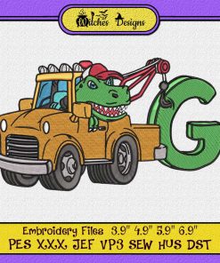 Kids Birthday Tow Truck Dinosaur Embroidery
