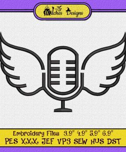 Microphone With Wings Embroidery