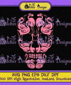 Pink Flamingo Skull Halloween SVG| Breast Cancer Awareness Gift SVG PNG DPF DXF EPS, Cricut