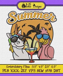 Unicorn And Flamingo Sunglasses Summer Drink Party Embroidery
