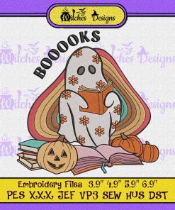 Booooks Ghost Boo Read Books Halloween Embroidery