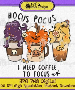 Hocus Pocus I Need Coffee To Pocus Iced coffee cheetah leopard drink Digital PNG Clipart