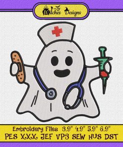 Nurse Ghost Scrub Halloween Embroidery