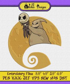 Oogie Boogie And Jack Skellington Moon Embroidery