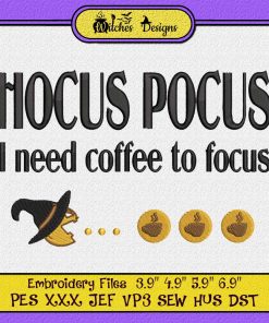 Pac-Man Halloween - Hocus Pocus I Need Coffee To Focus Embroidery