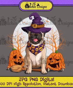 Pitbull Dog Halloween Witch Pumpkin Funny Digital Clipart PNG