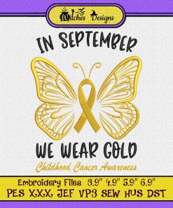 Gold Childhood Cancer Awareness Butterfly Embroidery