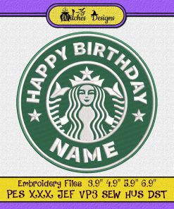 Happy Birthday Custom Name Starbucks Logo Embroidery