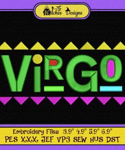 Virgo Zodiac Design 90s Style Embroidery