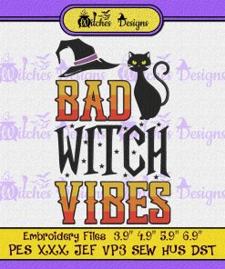 Bad Witch Vibes Black Cat Halloween Embroidery