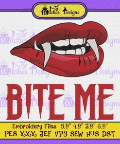 Bite Me Vampire Lips Halloween Embroidery Design