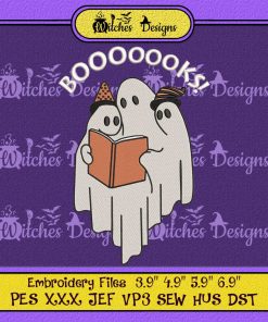 Cute Ghost Reading Library Books Halloween Embroidery
