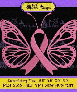 Butterfly Pink Ribbon Embroidery