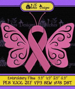 Butterfly Ribbon Cancer Awareness Embroidery