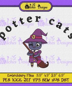 Cat Witches Spooky Halloween Embroidery Design