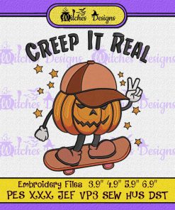 Creep It Real - Pumpkin Boy On Skateboard Embroidery Design