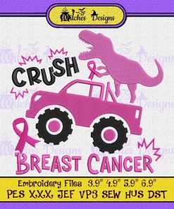 Crush Breast Cancer Funny Dinosaur Embroidery