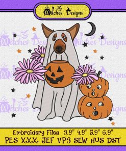 Dog Ghost With Pumpkin Halloween Embroidery