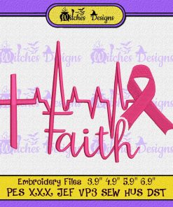 Faith Cross Heartbeat Pink Ribbon Embroidery