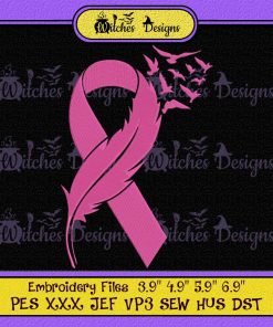 Feather Pink Ribbon Breast Cancer Embroidery
