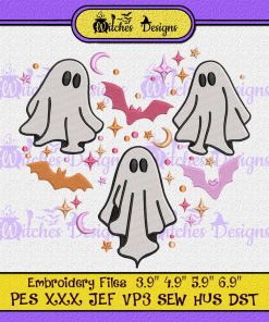 Groovy Cute Heart Boo Ghost Halloween Embroidery