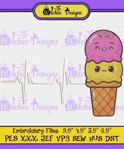 Ice Cream Cone Heartbeat Embroidery