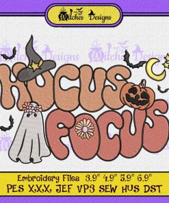 Retro Cute Ghost Hocus Focus Groovy Embroidery