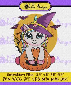 Unicorn Witch Hugs Pumpkin Halloween Embroidery Design