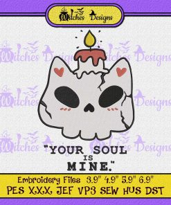 Cute Skull Cat With Candle Halloween Embroidery