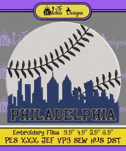 Vintage Philadelphia Baseball Skyline Retro Philly Cityscap Embroidery
