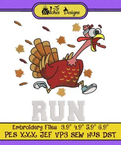 Thanksgiving Turkey Run Funny Embroidery