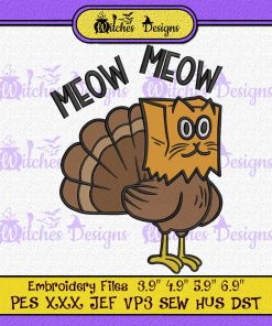 Turkey Funny Fake Cat Meow Thanksgiving Embroidery