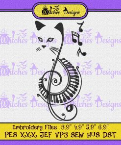 Cat Music Note Embroidery