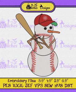 Baseball Snowman Christmas Embroidery