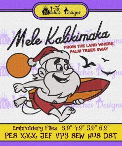 Mele Kalikimaka Christmas Santa Surfing Embroidery