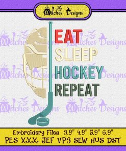 Vintage Eat Sleep Hockey Repeat Funny Embroidery