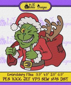 Santa Grinch And Christmas Gift Bag Embroidery