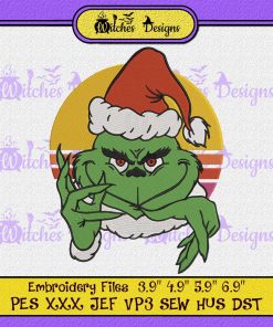 Grinch Santa Christmas Vintage Embroidery