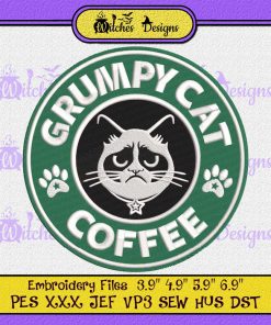 Grumpy Cat Coffee Embroidery
