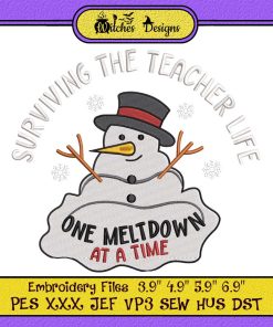 Snowman Surviving The Teacher Life Christmas Embroidery