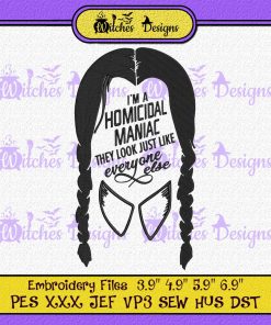 Wednesday Addams Homicidal Maniac Embroidery