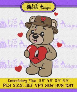 Bear Bad Bunny Heart Valentine Embroidery