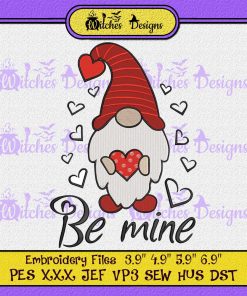 Be Mine Gnome Valentine Cute Embroidery