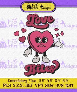 Love Bites Heart Retro Valentine's Day Embroidery