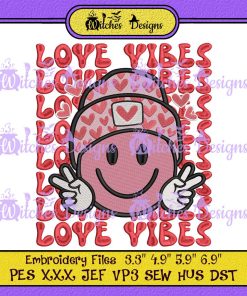 Valentine Smiley Face Love Vibes Embroidery
